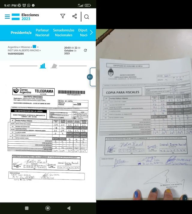 GigliottiJavier's tweet photo. Prueba de fraude. En la mesa 328 del colegio San Alberto Magno de Misiones, Milei sacó 107 VOTOS pero solo le COMPUTARON 6. https://t.co/SXiDwDZNBy