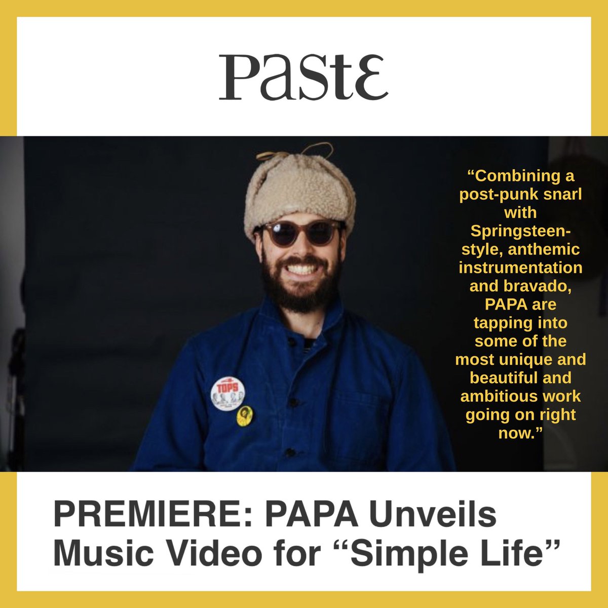 PAPATHEBAND's tweet image. Check out the Simple Life music video out today! 
Directed by Ethan Dawes &amp;amp; Madeline Woolner 
Featuring Claire Woolner 

shorturl.at/PS017