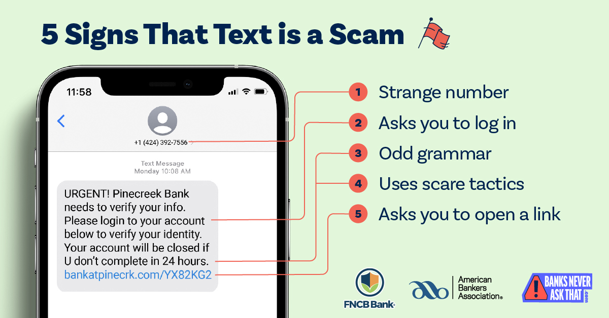 We are excited to once again partner with the American Bankers Association for their annual #BanksNeverAskThat campaign. Our goal is simple...we want to raise awareness of the different types of scams that steal money from people every day. Over the next few months, our social