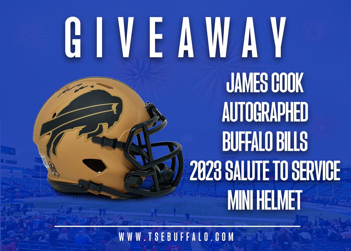 TSEBuffalo's tweet image. Game Day Giveaway!
If James Cook scores a TD during tonight's game vs the Buccaneers, we'll give one person this James Cook signed 2023 Salute to Service Mini Helmet

To enter:
1) Like and RT this post
2) Follow @TSEBuffalo 
3) Cheer for the Bills and James Cook #LetHimCook