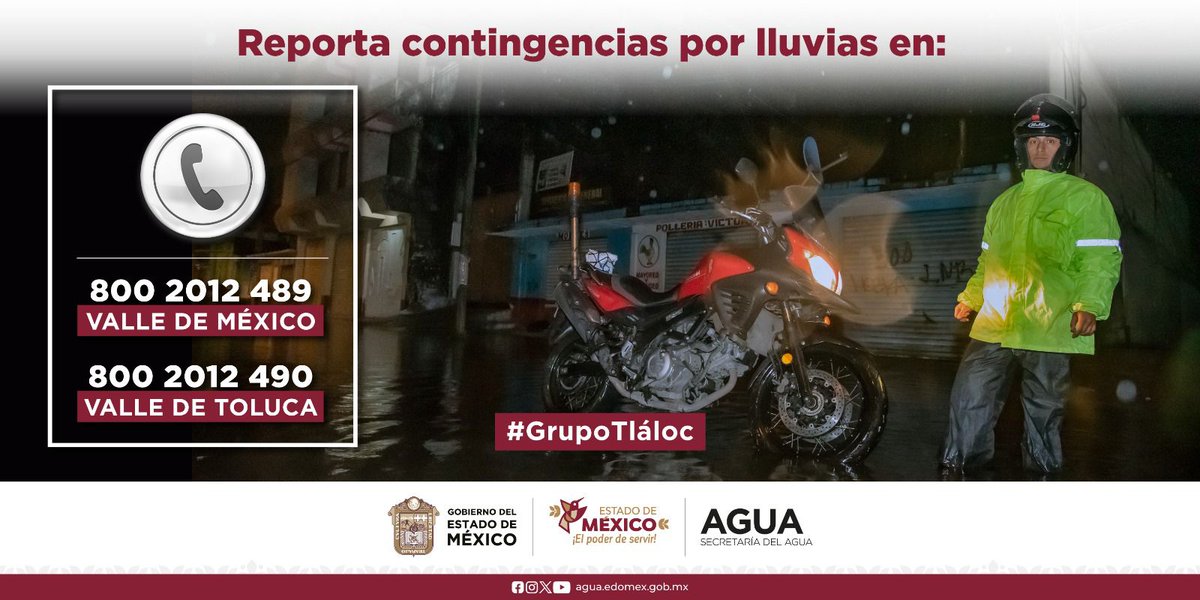 RicardoAreVar's tweet photo. Si observas que los niveles de los ríos o cauces se encuentran subiendo durante el paso del #Huracán #Otis, aléjate de la zona y llama a los números de emergencia:🧑‍🚒 

📞911
📞Valle de México 800-2012-489
📞Valle de Toluca 800-2012-490
#ElPoderDeServir 
#GrupoTláloc
#HuracánOtis https://t.co/108B0tMR34