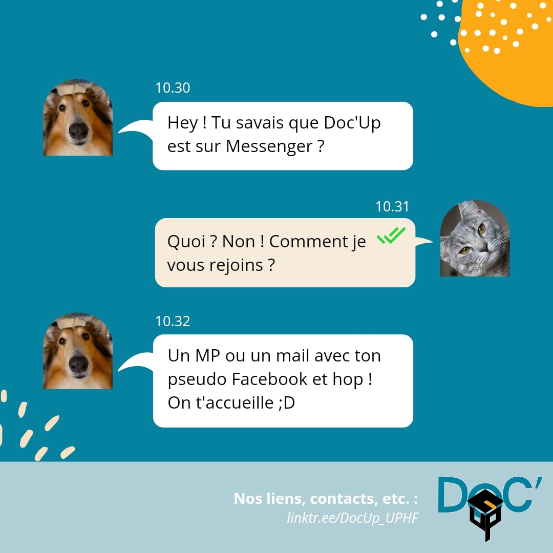 DocUp_UPHF's tweet photo. 💡 Le saviez-vous ?
Les doctorants de l'association Doc'Up ont l'habitude de beaucoup échanger sur Messenger.

On t'explique ⤵️ https://t.co/Py9t1WwWIX