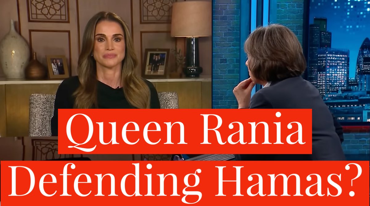 RNN_RoyalNews's tweet photo. For someone as press savvy as Queen Rania of Jordan, this CNN interview was a massive, massive mistake. To see her blatantly brush aside Hamas' terrorist attacks in Israel against civilians, while urging sympathy for Gaza, is a blatant rewriting the conflict to suit her own agenda, and a clear indication of her support for Hamas, which, when pressed, she cannot even deny.

The reality is that these military strikes that she's denouncing are only occurring BECAUSE Hamas attacked Israel. No other reason. Her complaining that no one in the West is calling for a cease fire is as ridiculous as telling America not to attack the Taliban government in Afghanistan that harbored Osama bin Laden after 9/11. She is also calling the Western world "complicit" in the military strikes on Gaza, as if she's not "complicit" in the terrorist attacks of Hamas by brushing off Israel's necessary military response.

There is no country on earth that could honestly tell Israel not to respond, as it would perhaps impact their own ability to retaliate if another country or terrorist organization damages their sovereignty. 

This is not to say that the situation with the Palestinians is not complicated geopolitical situation with tensions that go back centuries, it is, but it's clear that she sees Israel as an occupying force and not a sovereign nation, which is seemingly against the peace accords signed by King Abdullah's father King Hussein in 1994. Her words will further damage relations, which is why this was an exceptionally bad move on her part.

Perhaps the media attention that she's enjoyed and sought after for years has gone to her head a bit, but she's the wife of a King and not a celebrity. Her words could have broad consequences on her own nation, which she even admits is much weaker in military strength compared to Israel. 

She also fails to recognize that what Hamas' terrorist attack broadly sought out civilian areas and facilities, not military installations. When you are more interested in targeting and killing babies than soldiers, the world doesn't take to kindly to that. 

And if Israel's military attacks are as "precise," as she claims, then that could only mean that Hamas must hide its terrorist facilities underneath civilian buildings. Hamas can use the civilians as shields and then claim Israel is the abusive power when they end up bearing the brunt of the military response. It's a military propaganda tactic as old as time. 

She's also pushy in this interview and did not come off well.

Overall, this interview was a disaster for her and her country. If you're the wife of the king, you must be a diplomat and, though I was disappointed with his lack of condemnation for Hamas, King Abdullah came out much better initially than she does here. 

She can't even nuance the conflict well, as it's so so clear all she wants to do is blame Israel and absolve Hamas.

Actions have consequences, and if the retaliation is too difficult then don't initiate the conflict.