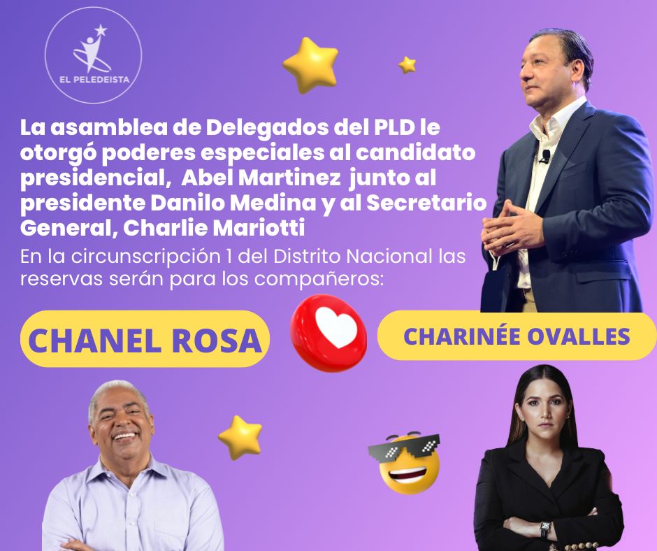 Primicia de <a href="/ElPeledeistard/">El Peledeista</a> 

Las reservas de la circunscripción uno del Distrito Nacional son, <a href="/chanelsocial/">Chanel Mateo Rosa</a> y <a href="/CharineeOvalles/">Charinee Ovalles</a>