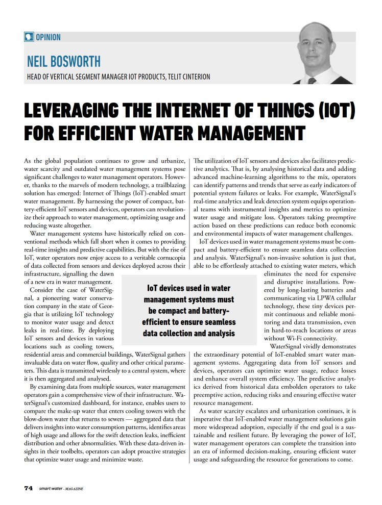 Read Neil Bosworth's @smartwatermag article to understand how leveraging #IoT and historical #data trends for #predictivemaintenance can improve #smartwater management systems 💧. 💡 Learn more and see the @WaterSignal real-world use case: