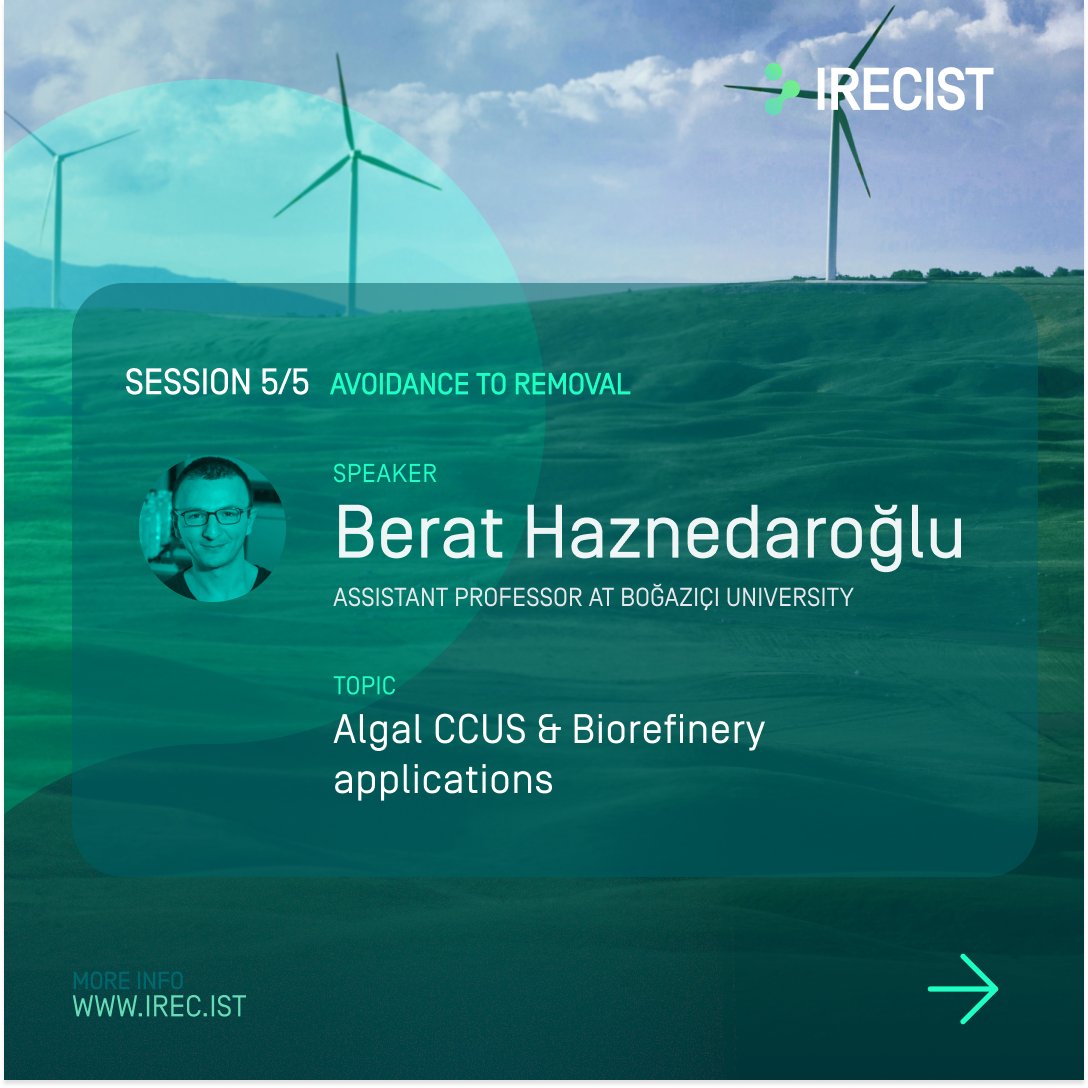HaznedarogluLab's tweet image. Happy to join #IREC2023 to be held in İstanbul on Nov 3 . I will about to how algae can be used as an efficient carbon capture and utilization tool to generate bioproducts in an integrated biorefinery @foton_energy @IREC_Standard  #CCUS #algae #biorefinery