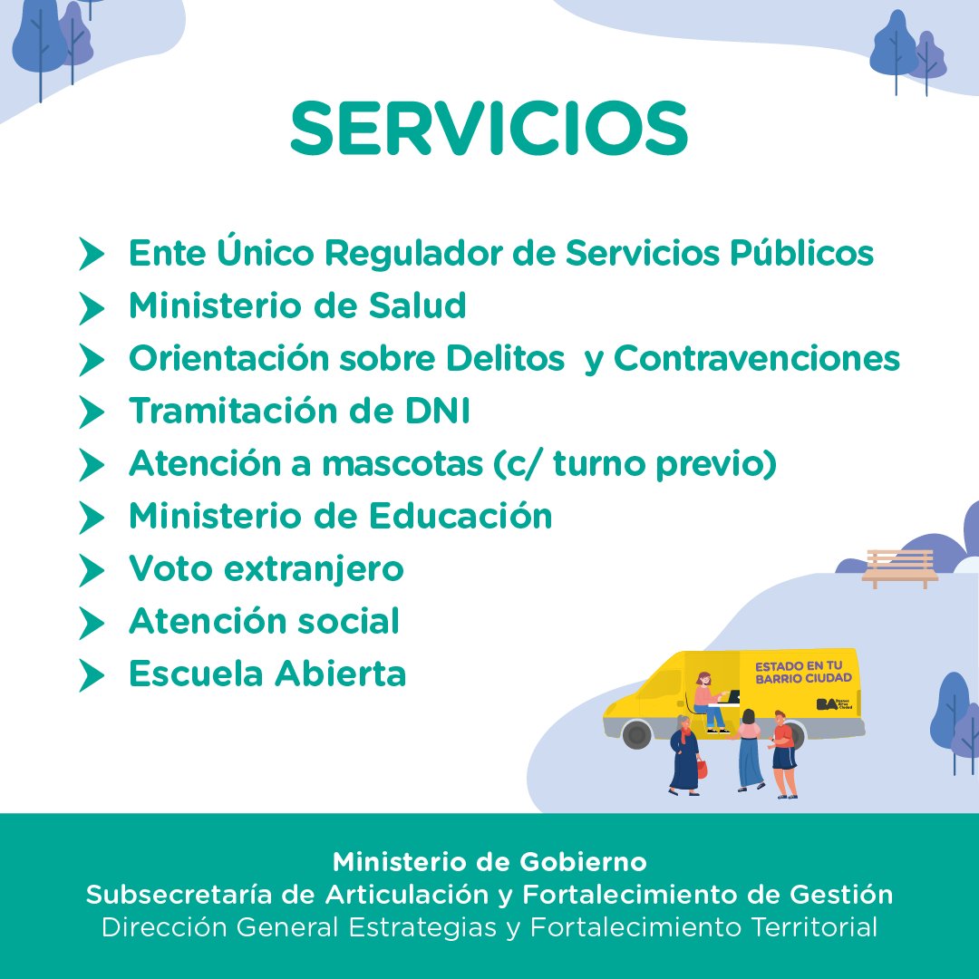 #elestadoentubarriociudad cerca de los vecinos de la Ciudad 🏡

✅ Registró civil (tramitación de DNI)
✅ Ente Regulador de Servicios Públicos
✅ Ministerio de Salud
🚌✨Y otros servicios mas!!!

Nuestro Cronograma 🚌:
- Jueves 26/10 Parque Aristóbulo del Valle.