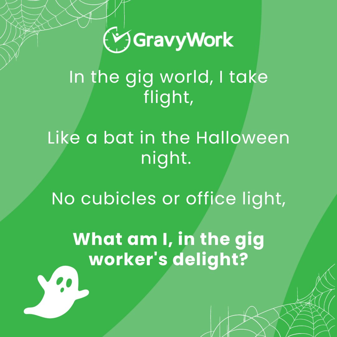 I am a GravyWork ghost, haunting the night!" 👻💼 Did you guess it? Have a happy spooky season, GravyWorkers! #HalloweenRiddle #GravyWorkGhost