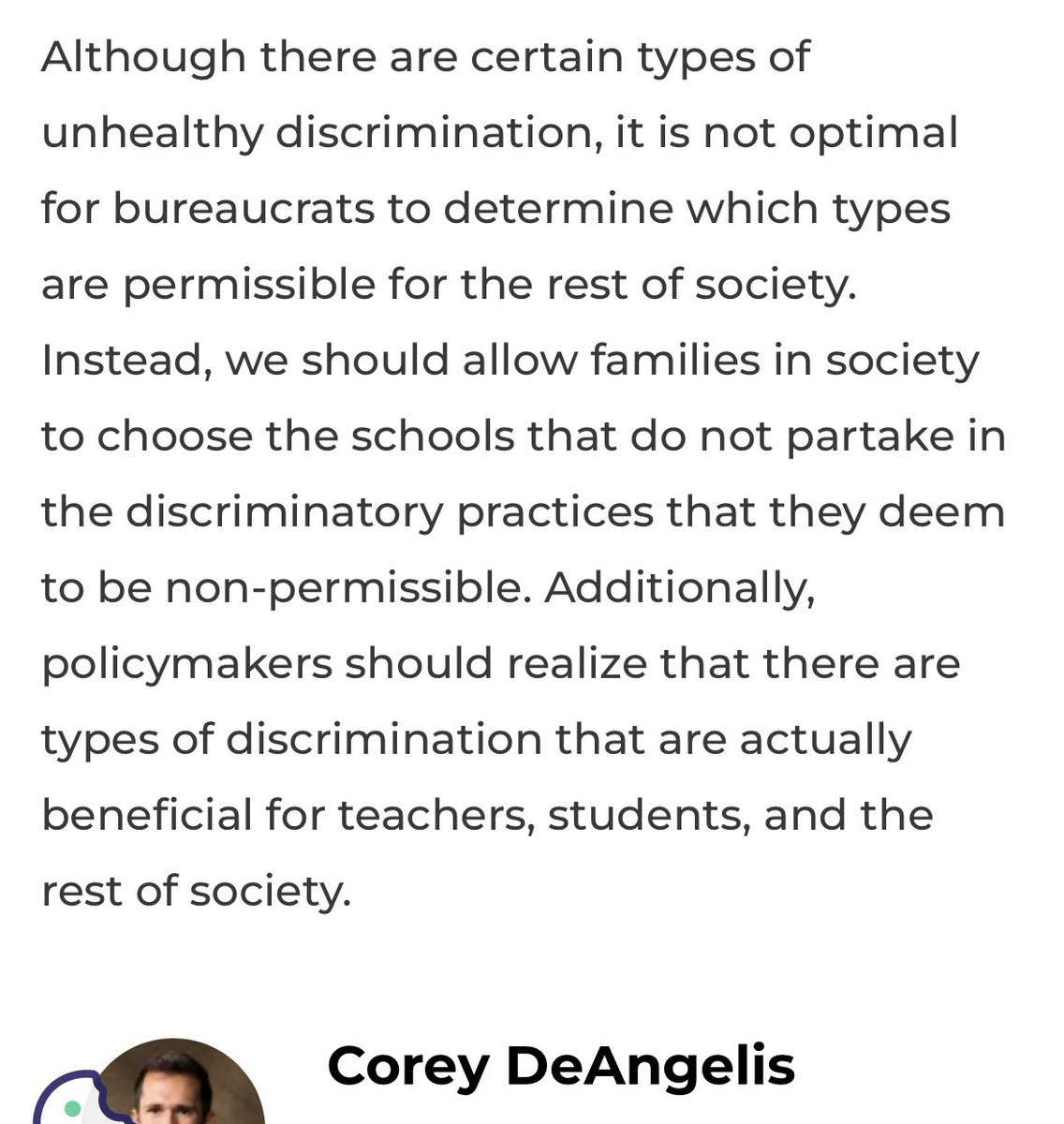 An article written by Corey DeAngelis in 2016 outlines his thoughts on why he thinks discrimination is a good thing. Remember vouchers aren’t about school choice. They are tools to legitimize discrimination. fee.org/articles/legal… #VouchersAreAScam