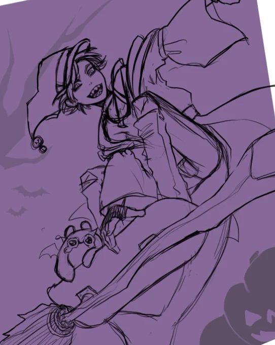 代理さめ丸でお試しハロウィン絵を描いてる スケボー魔法使い☆゜.*・。