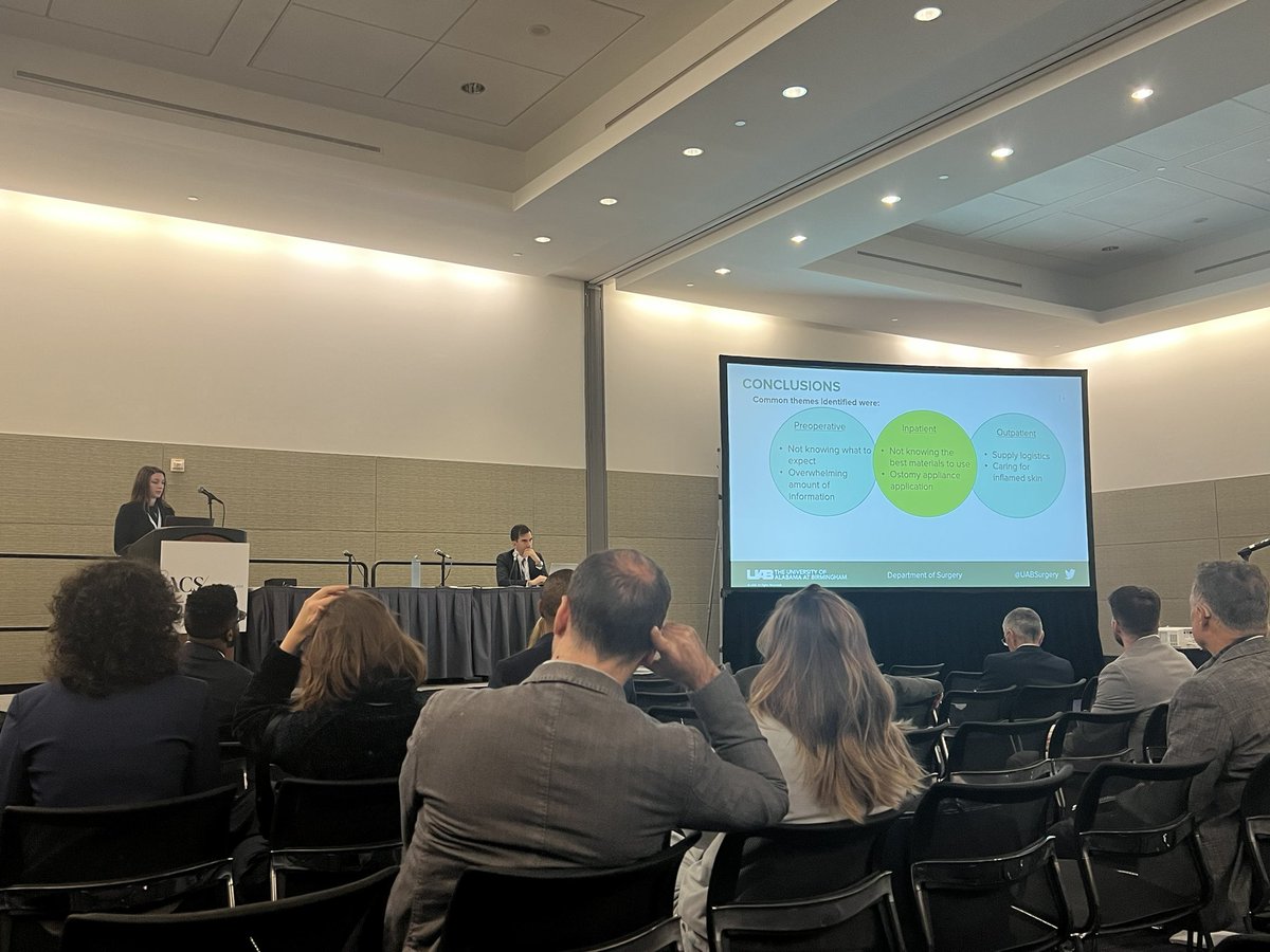 Want to improve the care transitions for patients with a new ostomy? - follow upcoming publications from Hannah Ficarino, UAB PGY3/T32 scholar. Here presenting qualitative themes for health literacy-sensitive intervention targets #ACSCC23 @UABSurgery @UABGISurgery