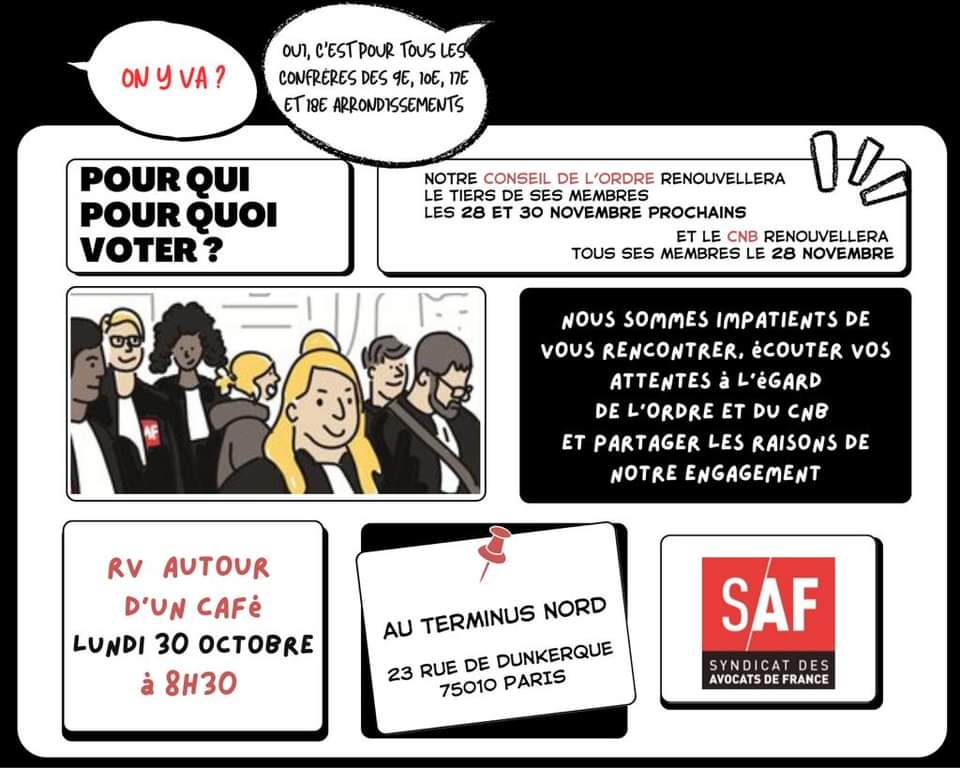 Venez nous rencontrer à l'occasion de ce 5e et dernier café à votre rencontre dans vos arrondissements. #élections #mco du <a href="/Avocats_Paris/">Avocats de Paris</a> des 28 et 30 novembre 2023. <a href="/bdavidavocat/">Benoit David Avocat</a> <a href="/Saf_Paris/">SAF Paris</a>