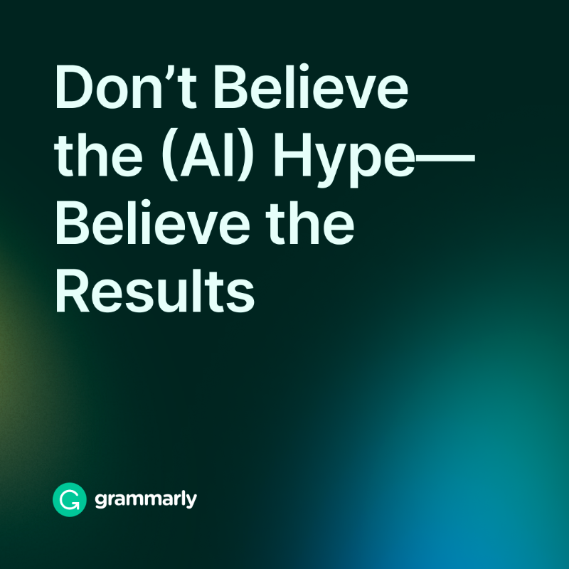 Superhuman's tweet photo. We could tell you that Grammarly is the leading AI writing partner for the enterprise. Or, we could show you. 👇