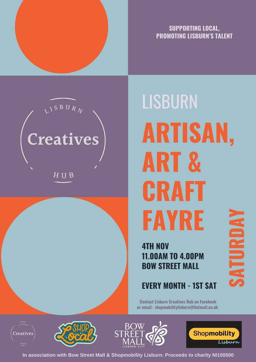 Make sure to get down to our next monthly, Lisburn Artisan, Art & Craft Fayre Saturday November 4th @ the rear corridor of Bow Street Mall 11am-4pm 
You won’t be disappointed! 
#lovelisburn #supportlocal #showingofflisburnstalents #connectingcommunity