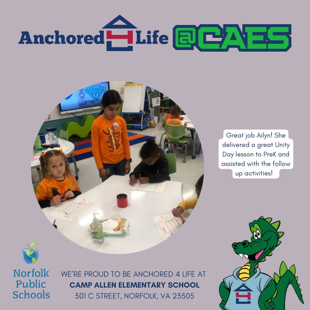 On October 18, CAES celebrated Unity Day to show our commitment to stopping bullying in our community and around the world. A special thanks to our awesome Anchored 4 Life members who helped to lead the celebration!
#unityday #uniteagainstbullying #norfolkpublicschools