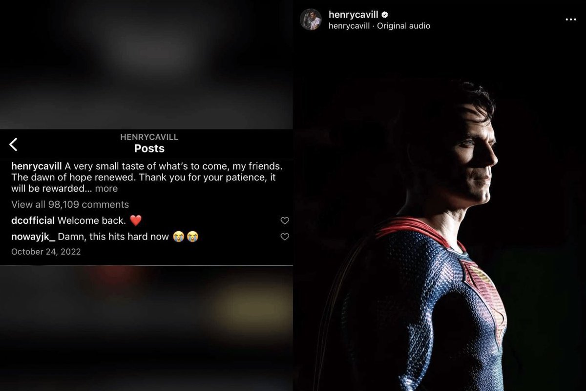 OurMovieNews's tweet photo. 1 year ago yesterday Henry Cavill was told by Warner Brother to announce his return as Superman and that there is an exciting future ahead for him as #Superman. 

We then had all the #DC & WB pages also confirming his return and welcoming him back to the #DCEU. Which made it an official confirmation that he was back for more than just the #BlackAdam cameo. 

So are you excited to see where Henry Cavill’s Superman will turn up next in the DCEU?🥲