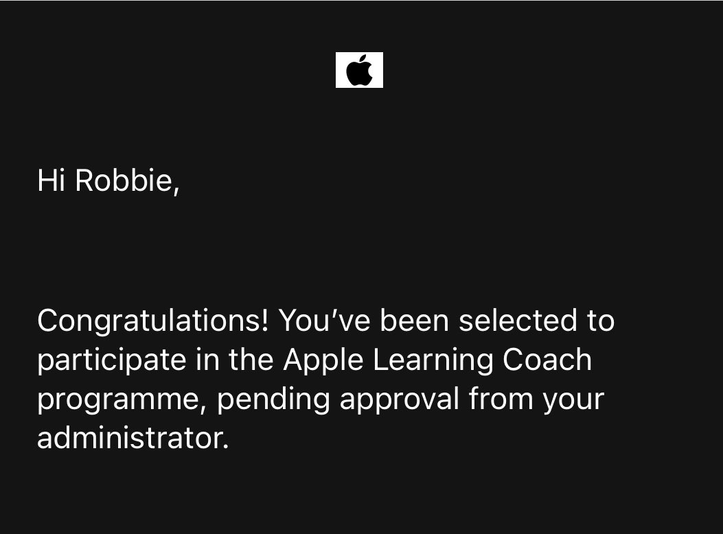 Delighted that l've been accepted to embark on my Apple Learning Coach journey , looking forward to engaging with the content #AppleEdu #AppleLearningCoach #AlwaysLearning  <a href="/irelandedtech/">EdTech Ireland Network</a>