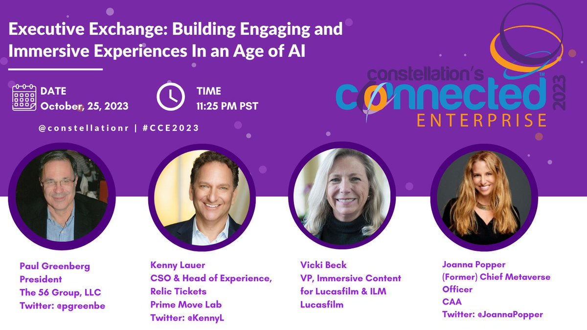 Constellation Research (@constellationr) on Twitter photo Now up: <a href="/pgreenbe/">Paul Greenberg</a>, <a href="/KennyL/">Kenny Lauer</a>, <a href="/JoannaPopper/">Joanna Popper</a> and Vicki Beck sit down to talk about building engaging and immersive experiences in an age of #AI bit.ly/48bVhTc #CCE2023 Now up: <a href="/pgreenbe/">Paul Greenberg</a>, <a href="/KennyL/">Kenny Lauer</a>, <a href="/JoannaPopper/">Joanna Popper</a> and Vicki Beck sit down to talk about building engaging and immersive experiences in an age of #AI bit.ly/48bVhTc #CCE2023