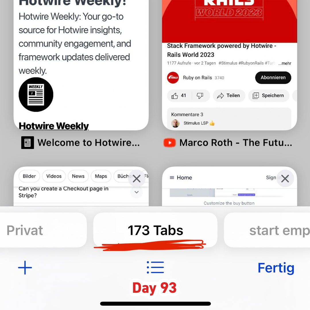 code_206's tweet photo. 🌀 Day 93 #100DaysOfCode

Diving deep into the web during my coding journey! 

Currently at 173 open tabs and counting down. 😅 

It's a task to decide which stays and which goes. 
Anyone else relate? 

#TooManyTabs https://t.co/dfLUl6a1S4