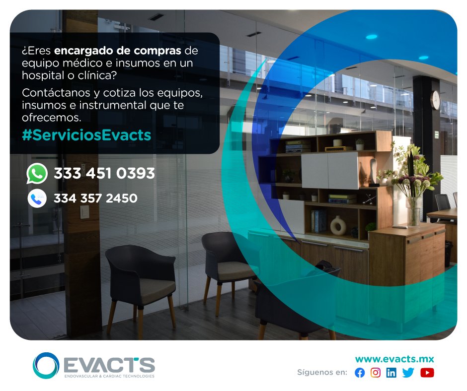 Evacts_mx's tweet photo. #SomosEvacts
¿Eres encargado de compras de equipo médico e insumos en un hospital o clínica?
Contáctanos y cotiza los equipos, insumos e instrumental que te ofrecemos.
Renta de #EquiposMédicos, venta de #Insumos para #Cirugía y #ServicioIntegral durante las cirugías https://t.co/SrlFjKKfgG