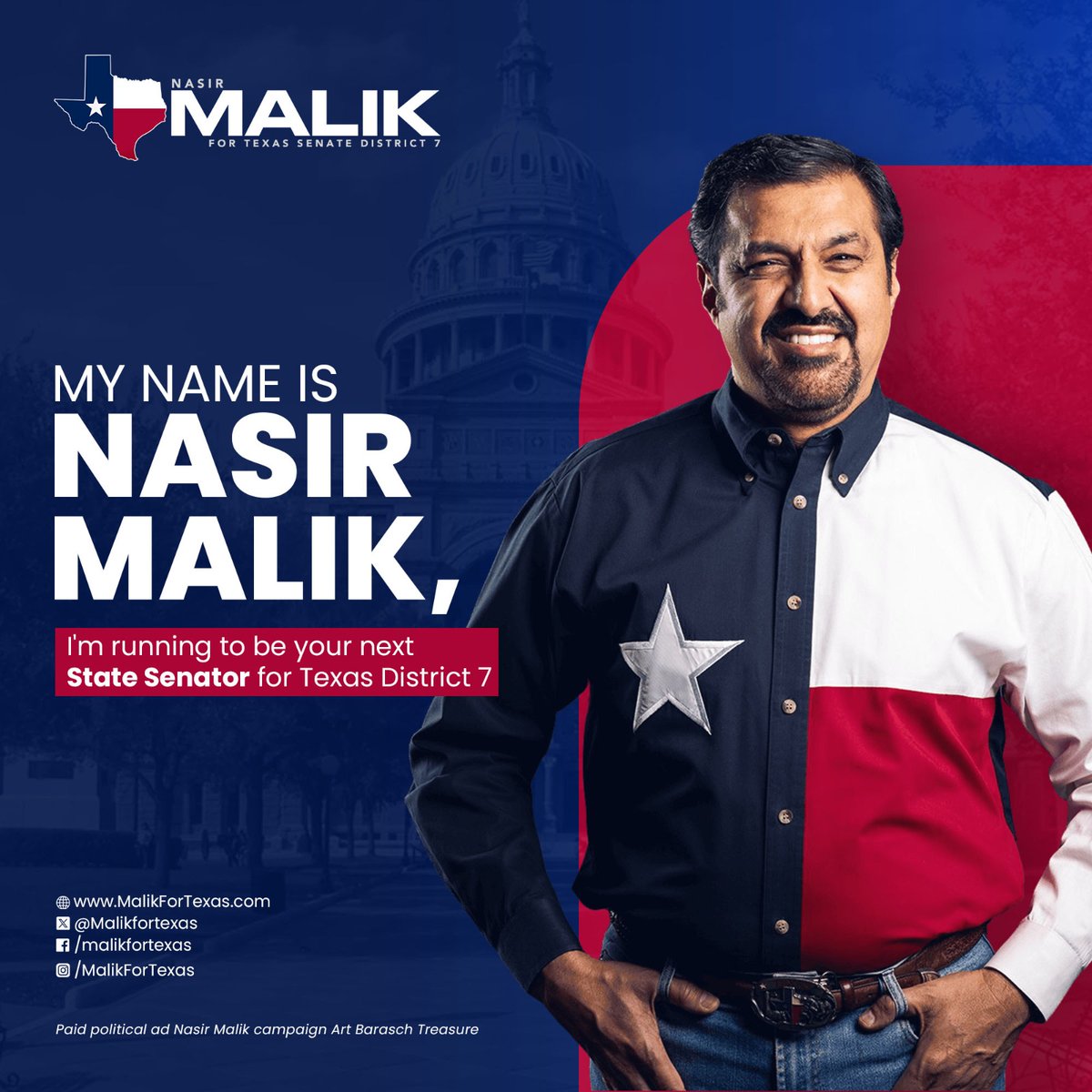 I am Nasir Malik, and I’m running to be your next State Senator. SD7 deserves a Senator who will fight for the teachers, students, and families in our community. I look forward to listening to folks across our district about the issues that impact them most. #MalikForTexas #SD7