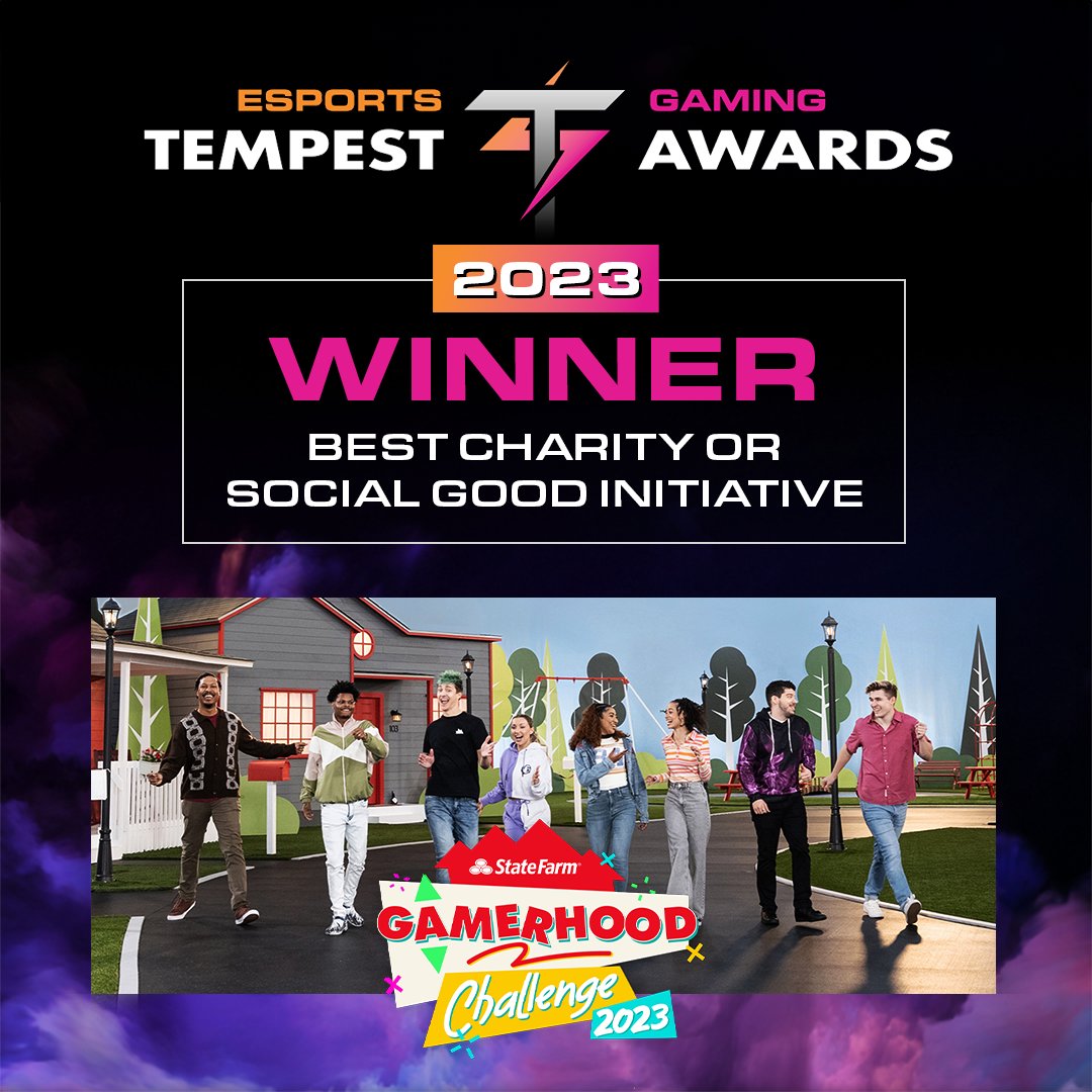 For the 2nd year in a row, the @StateFarm Gamerhood Challenge has taken home top honors at the Tempest Awards! The Tempest Awards acknowledges the esports industry's most innovative companies and campaigns.  We are honored to be the overall winner for Best Charity or Social Good…