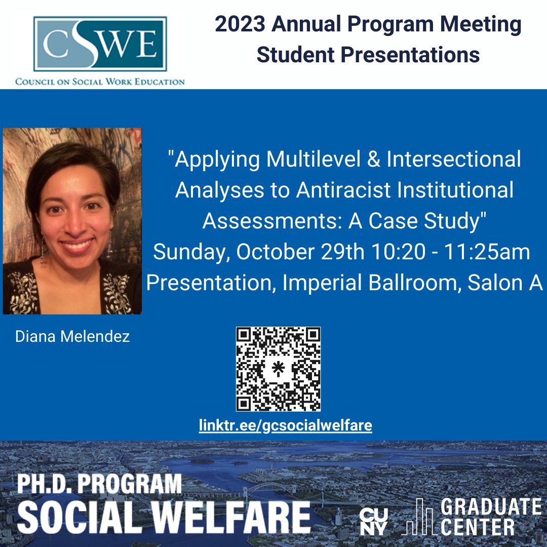 GCSocialWelfare's tweet image. Heading to @CSocialWorkEd #apm2023 #cswe2023? Check out our students&apos; presentations!

@GC_CUNY @silbermanssw

@swkrequity

#socialworktwitter #academicchatter