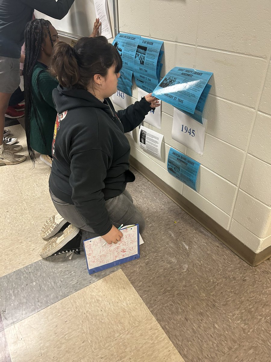 JLambert_5's tweet photo. English 10 Ss created a Holocaust timeline as an introduction to the book “Night” by Elie Wiesel. Ss studied individual profiles, laws/decrees, and historical events, then analyzed the connections on the timeline. @lincolnhs https://t.co/4yMxe9RKks