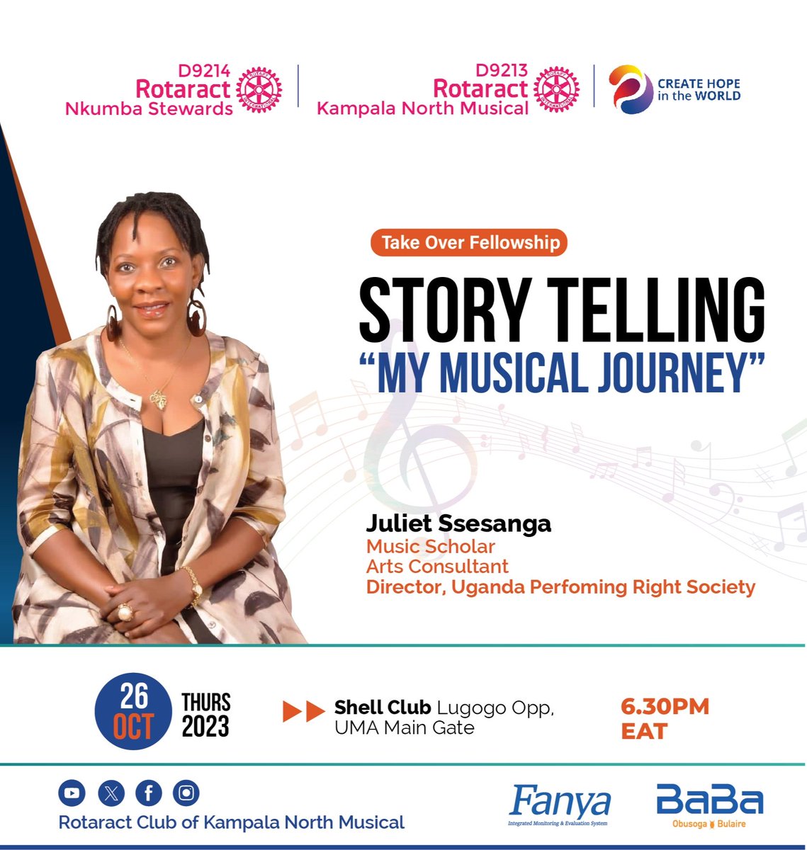 rctmusical's tweet photo. Did you know...our guest speaker is a musician and  part time she sang  with Afrigo band..

Join us this Thursday as the Rotaract club @nkumbastewards   takes  over the Musical fellowship 🤗🥳 💃🏽👩🏽‍🎤🕺🏽
Join us listen to her inspirational story..

Shell club lugogo 6:30pm https://t.co/5bVn4bNx3c