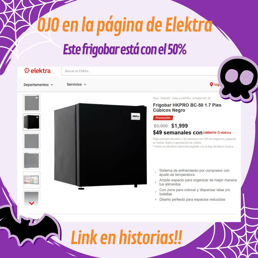 ofertonesmexa's tweet photo. Por si buscan un frigobar con las 3B 😉 chequen este al 50% en la página de Elektra. 
Dejo el link: https://t.co/4U4G9y13LZ

#elektra #ofertas #frigobar #refrigerador https://t.co/jaMKod1QWy