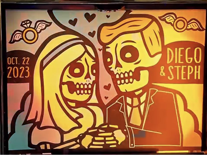 CassiePodish's tweet photo. got to work up some art for a wedding themed pinball machine. This was such a fun project! https://t.co/2NquyTiIQm