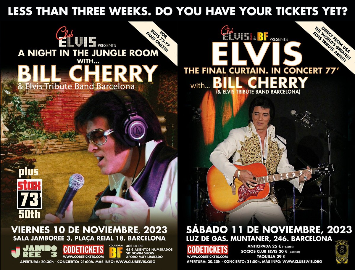 Menos de tres semanas para estos dos grandes conciertos en Barcelona.
Compra ya tus entradas en:
ENTRADAS A LA VENTA EN:📷📷bit.ly/47oO7uq (Viernes ¡AFORO MUY LIMITADO!
Sábado 📷📷 bit.ly/47Xktg7 📷