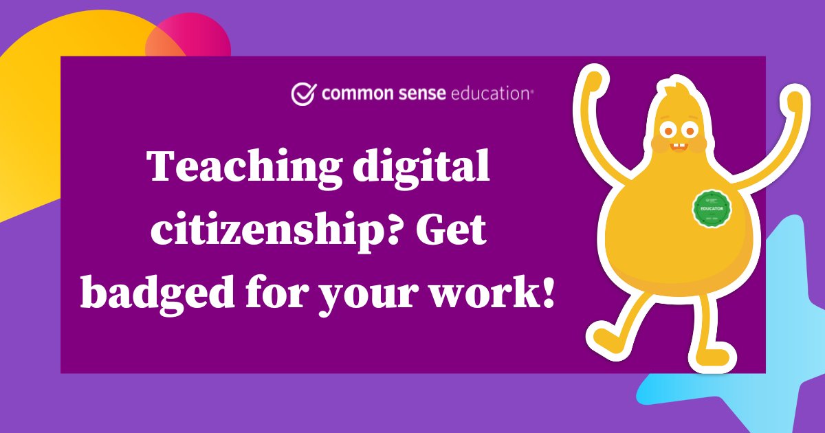 CommonSenseEd's tweet photo. Did you teach a #digcit lesson for #DigCitWeek last week? Earn your Common Sense Educator badge and show your commitment to student digital well-being today!
For more info: https://t.co/npG9Uf8HSq
#CommonSenseEducator #CSRecognition https://t.co/1B4N7GftDo