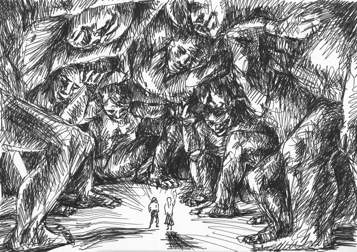 Artwork of the Day <a href="/KreatePlatform/">Kreate - Web3 Art Community ❤️‍🔥</a>
"Together in the cave of the giants" by <a href="/Cardadicted/">The Funky Card</a>

The mesmerizing #Inktober artwork, bathed in deep black hues, evokes the theme of "dangerous" with a surreal touch. It instantly brings to mind ancient tales of giants and epic world