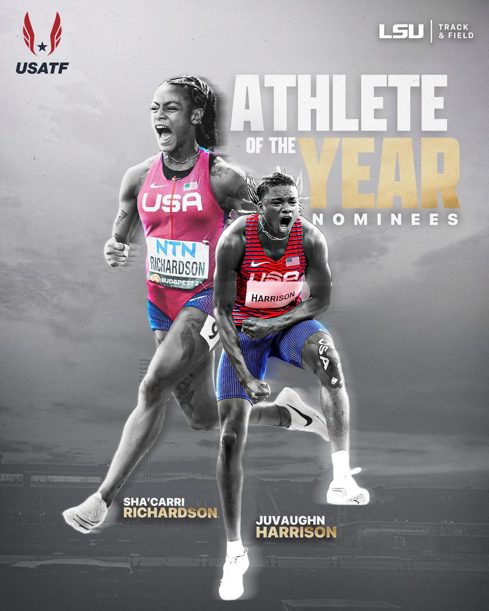 Sha'Carri and JuVaughn are up for their respective @usatf Athlete of the Year awards and voting is open now until November 6th! 🗳️ lsul.su/Vote4Shacarria… 📰 lsul.su/3Q9Z2jY