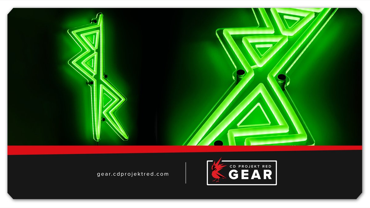 Night City’s darkness is pierced by the electric glow of countless neon signs, from vendors hawking their wares to corpo logos blazing from skyscrapers. One symbol serves as a reminder of what it takes to make it in the dark future: the Edgerunners logo.

gear.cdprojektred.com/products/cyber…