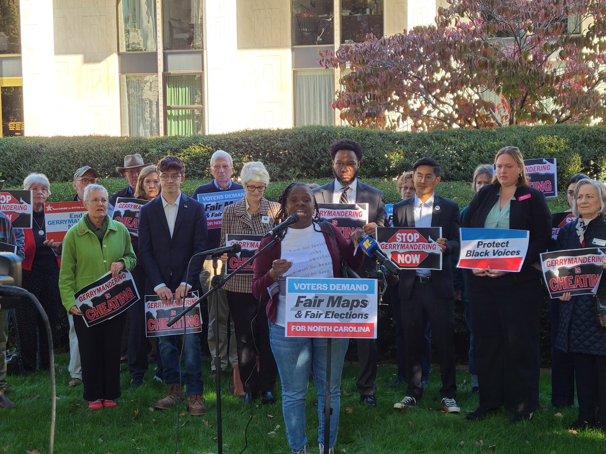 Action_NC's tweet photo. This morning ANC staff @need2olinger and ANC member Tarsha Gunn spoke against the extreme and harmful gerrymandered maps the republicans claim are "fair" @NCCounts #fairmapsnc #ncpol #actionnc https://t.co/WHuhgIYaaq