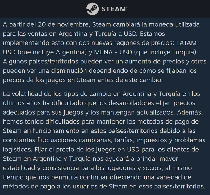 Ahora en Argentina vamos a pagar los juegos de steam en USD 🥲 https://t.co/wYJRBNEFIS<a href="/tag/crymua"class="tags"><span>#crymua</span></a>