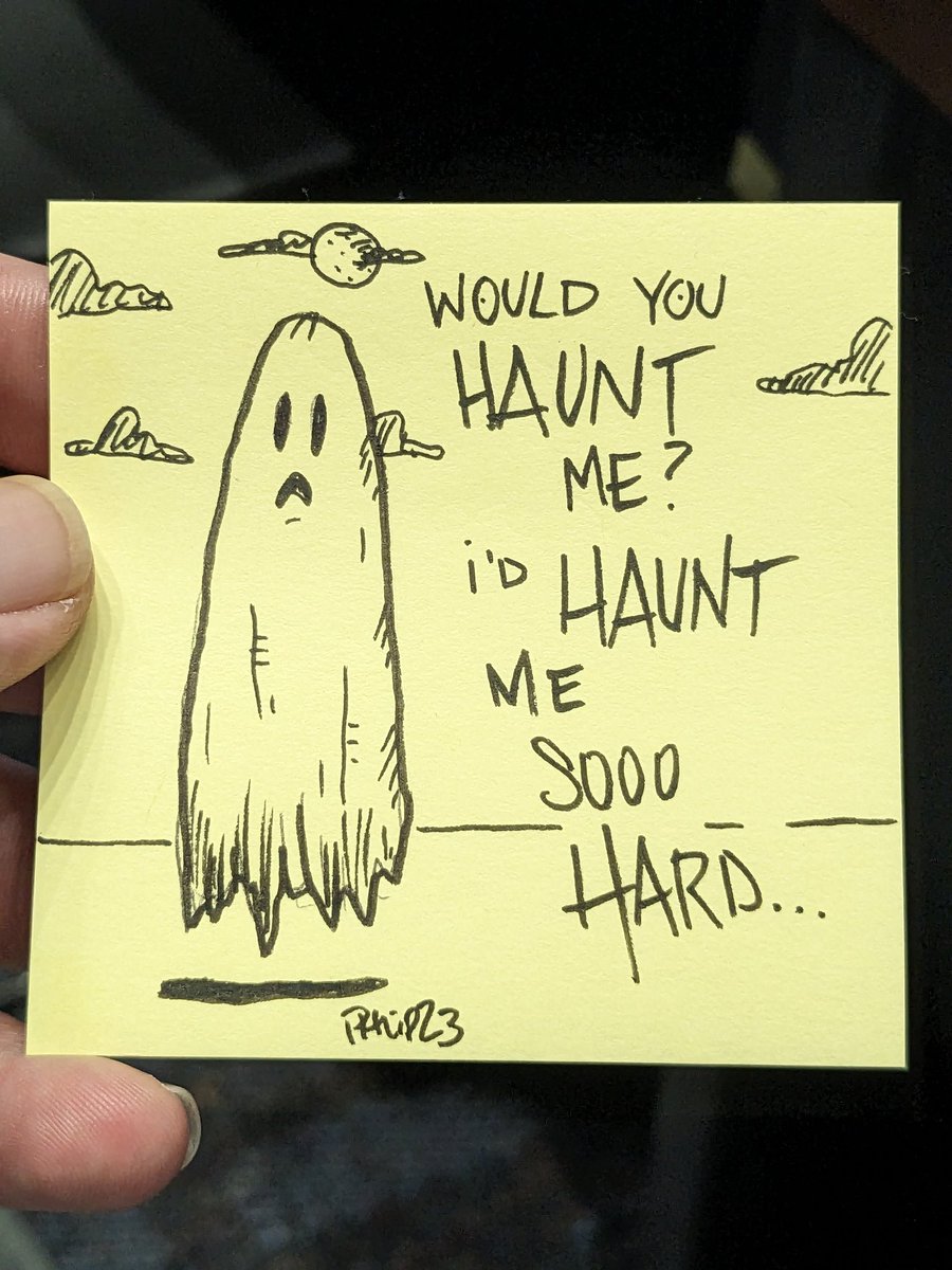 ElBorrachon13's tweet photo. post-it doodle at wk. #phlip #Doodling #independentartist #fortworthartist #chicanoartist #panthercityart #inkdrawing #tombowfudenosuke #sketchbook #makegoodart #makemoreart #halloween #spooky #laugh #scary #ghost #spirit #supernatural #postitnoteart #moviereference https://t.co/GhTRnvXjXz