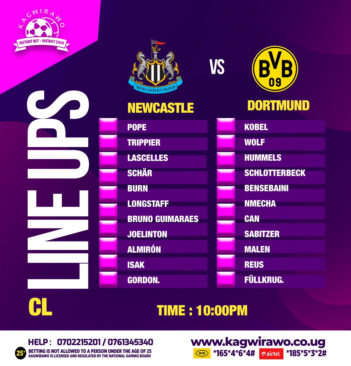 How Man City and Newcastle line up ahead of their #UCL games tonight #KagwirawoUpdates