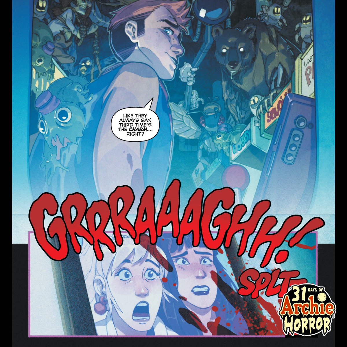 ArchieComics's tweet photo. What's the Archie equivalent of #FiveNightsatFreddys? #31DaysofArchieHorror (Art from Chilling Adventures in Sorcery). https://t.co/egZWInEMnH