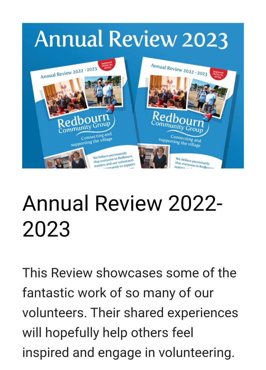 Please head to our website and download a free copy of 2023 Annual Review. It's a bumper edition this year with lots of positive news to share! 😊

redbourncg.org/annual-review-…