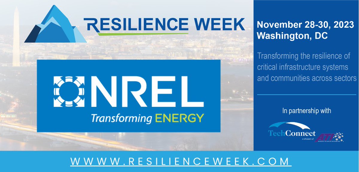 🤝 Looking to connect with us on transforming the #resilience of critical #infrastructure systems and #communities?

7 NREL experts are sharing how partners can ensure a secure and resilient flow of energy across the nation at <a href="/ResilienceWeek/">Resilience Week</a>. Register: bit.ly/ResilienceWeek….