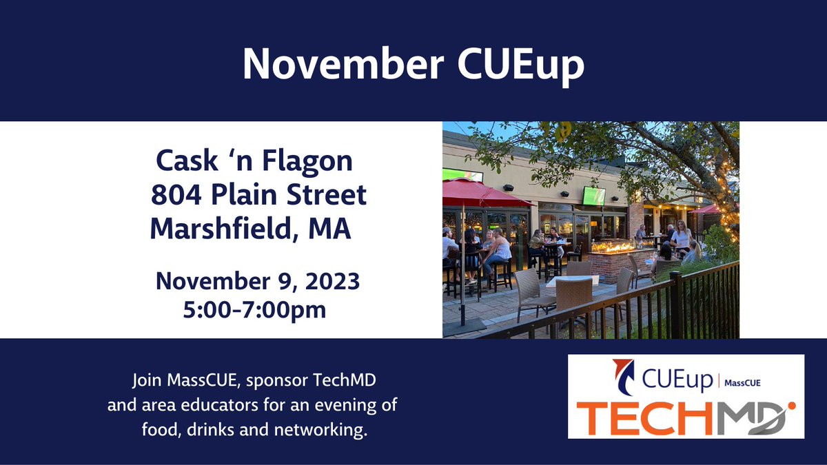 MassCUE (@masscue) on Twitter photo Attention Southeastern MA educators: #MassCUE has an event just for you! Join your fellow educators in Marshfield 11/9 for a casual evening of snacks, drinks and conversation around #edtech. This FREE event is generously sponsored by <a href="/icscomplete/">TechMD - Formerly ICS</a> More info bit.ly/46J31el Attention Southeastern MA educators: #MassCUE has an event just for you! Join your fellow educators in Marshfield 11/9 for a casual evening of snacks, drinks and conversation around #edtech. This FREE event is generously sponsored by <a href="/icscomplete/">TechMD - Formerly ICS</a> More info bit.ly/46J31el