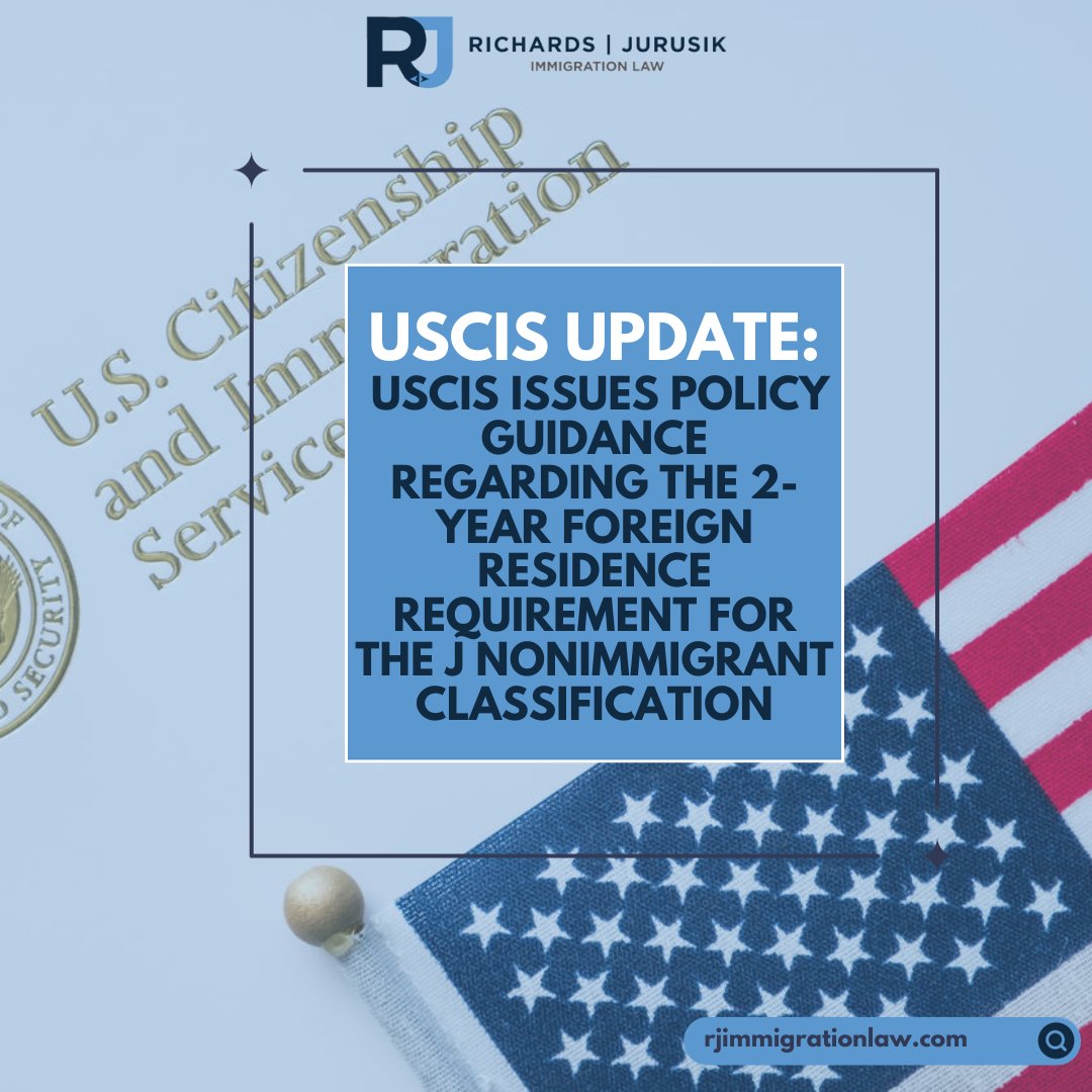 USCIS just released a comprehensive update on the J-1 visa's foreign residence requirement, which is essential for exchange visitors. It highlights policy changes and clarifications that can make a significant impact on your journey.

Learn more: rjimmigrationlaw.com/resources/usci…

#J1visa