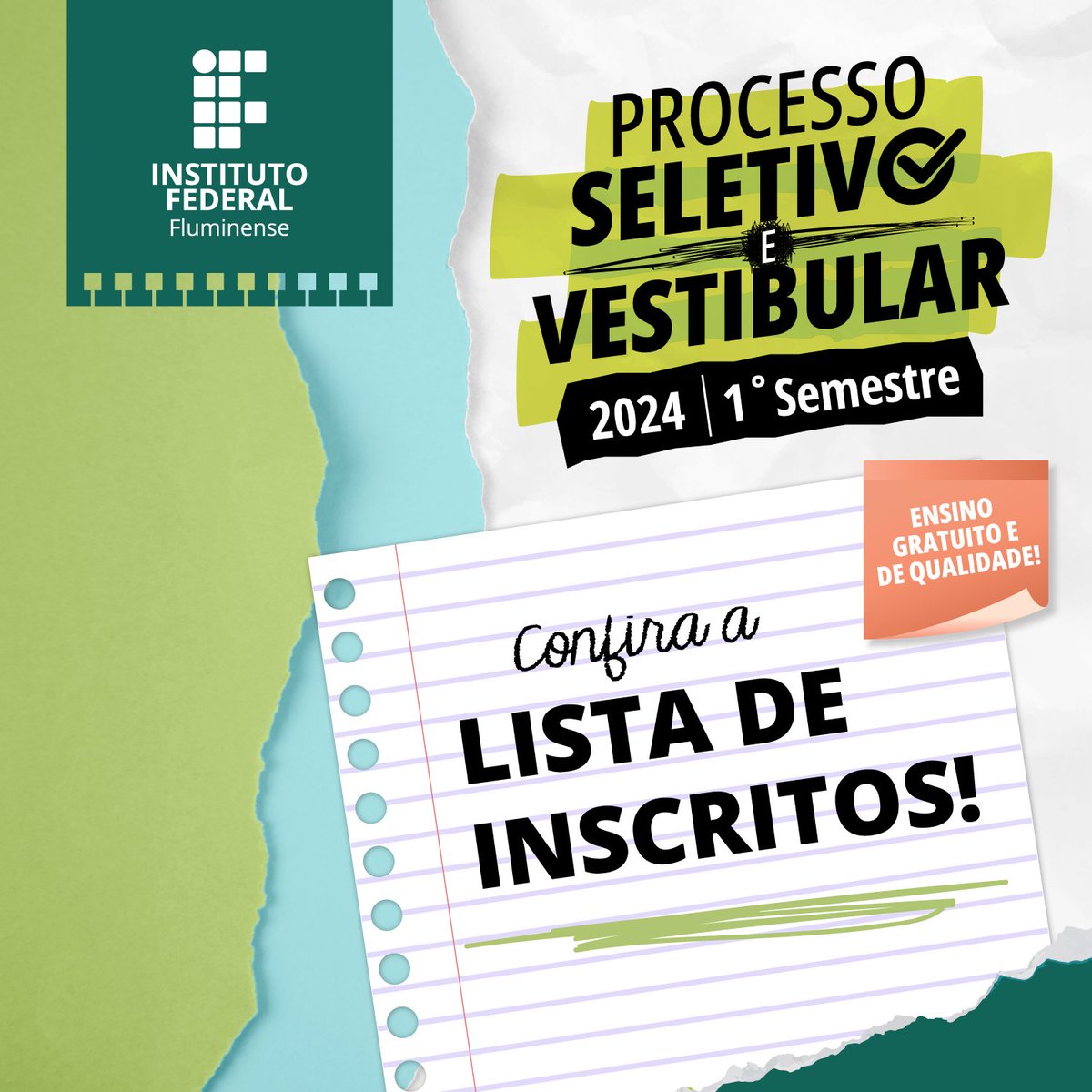 Saiu a Lista Preliminar de Inscritos e dos candidatos que solicitaram atendimento especial no Processo Seletivo e Vestibular 2024/1.

Confira todas as informações:
s.iff.edu.br/86rxgP