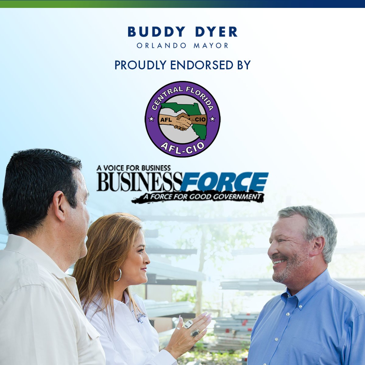 buddyfororlando's tweet photo. We've officially received endorsements from both Central Florida AFL-CIO and BusinessForce! This is a clear sign that our campaign's vision unites both workers and businesses in Orlando. Let's keep building a city that's inclusive, innovative, and full of opportunity. https://t.co/KyFqjDeTmE