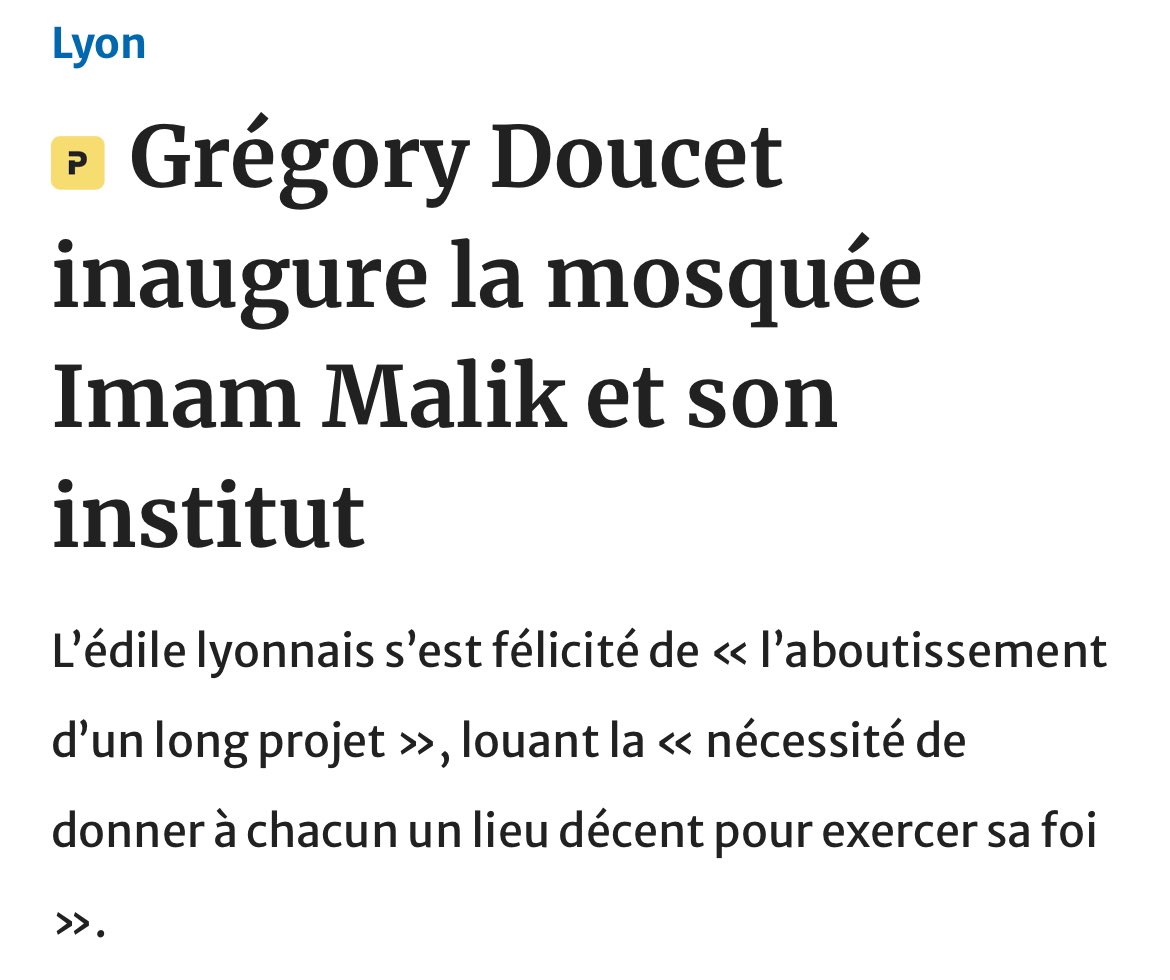 ReconqueteRhone's tweet photo. 🔴 Le 8 septembre dernier, @Gregorydoucet refusait de se rendre au traditionnel Voeu des Echevins et ce au nom de la 'laïcité' : mais le voilà, moins de deux mois plus tard, inaugurant la mosquée Imam Malik et son institut.

👉 L'islamogauchisme à l'oeuvre.
https://t.co/QMww2pPSFV