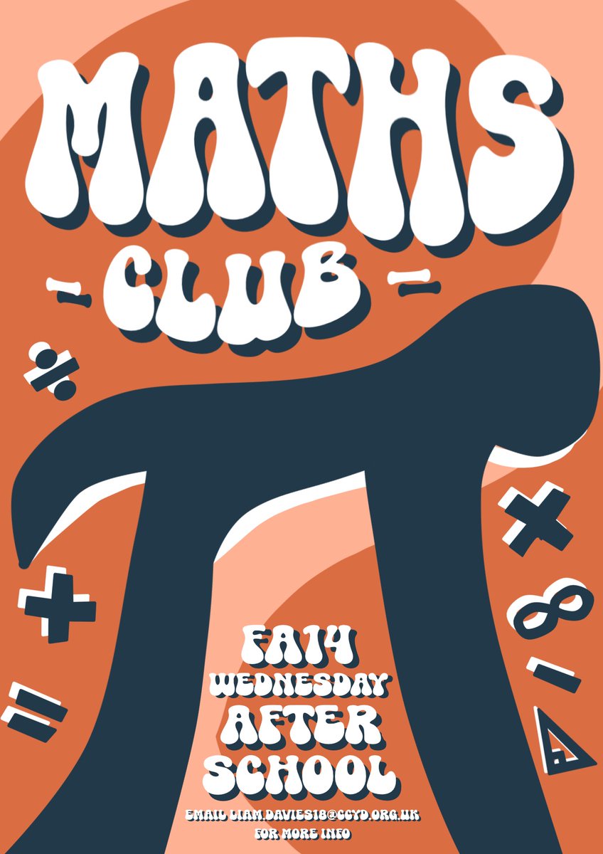 Maths Club is restarting after half term.  A new group of Sixth Form students are excited to work with Year 7 and 8 as part of their Welsh Baccalaureate Community Challenge.  Details in the poster! <a href="/CCYD_Maths/">CCYD Maths</a> <a href="/CCYD_school/">CCYD</a> <a href="/CCYD_WelshBacc/">CCYD Welsh Bacc</a> <a href="/CCYD_SIXTHFORM/">CCYD Sixth Form</a>