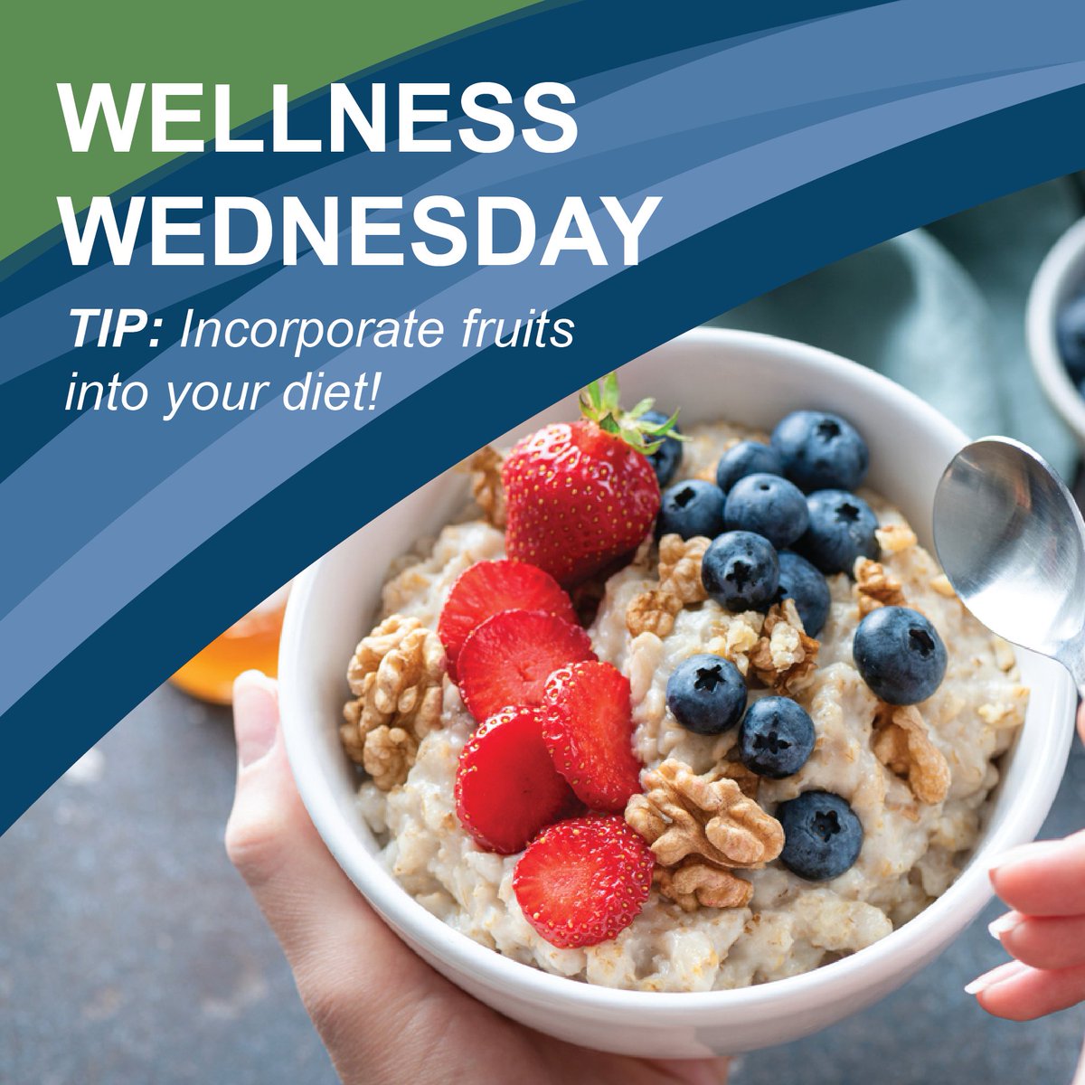 Wellness Wednesday Tip: Incorporate fruit into your diet! 🍓
Fruits are packed with essential vitamins, minerals, and fiber that are vital for optimal health! Eating more fruit every day can help you improve your overall health and well-being! Plus, they are delicious! 🍎😋